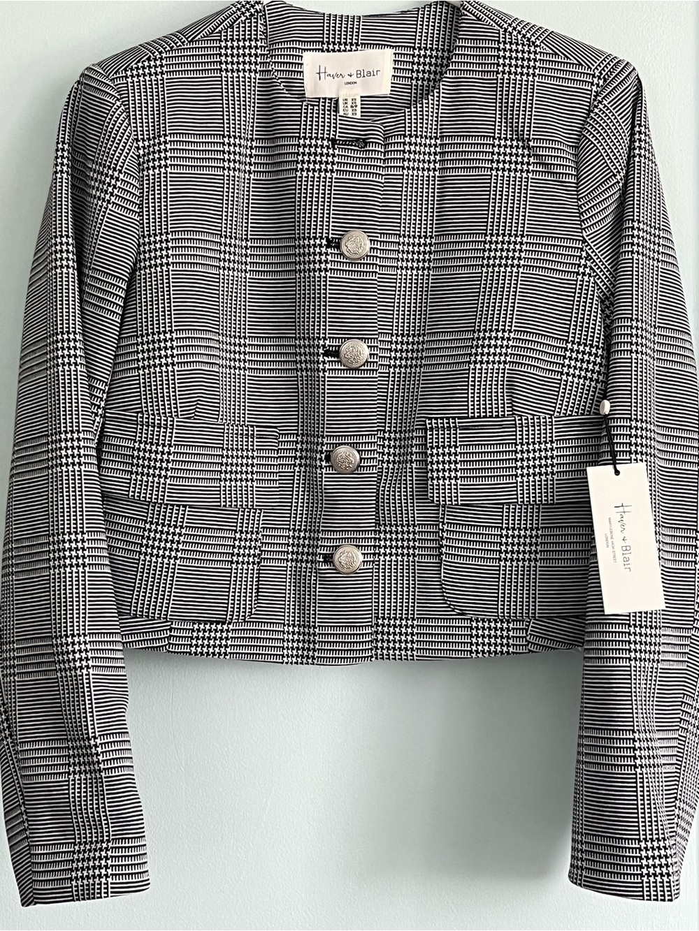 Haven + Blair Black & White Plaid Cropped Blazer NWT Size XS